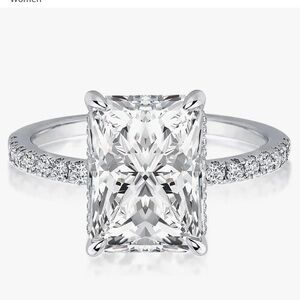 AUROGEM 3.5 Carat White Gold S925 Radiant Cut Ring with Cubic Zirconia Sz 7 NWT